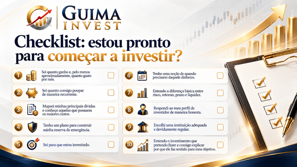 Checklist para avaliar se o investidor iniciante está preparado para começar a investir.