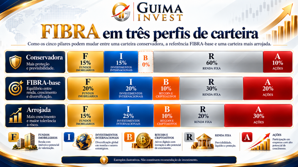 Comparação do Protocolo FIBRA entre carteira conservadora, FIBRA-base e carteira arrojada
