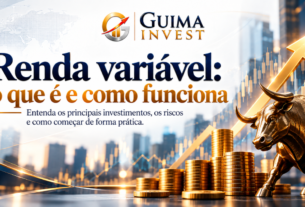 Investir em renda variável: o que é e como funciona, com elementos do mercado de ações e investimentos.